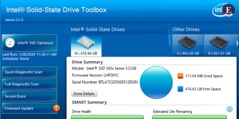 Phần mềm Intel SSD Toolbox